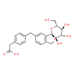 ChemSpider 2D Image | 2-(4-(((3S,3'R,4'S,5'S,6'R)-3',4',5'-TRIHYDROXY-6'-(HYDROXYMETHYL)SPIRO(1H-ISOBENZOFURAN-3,2'-TETRAHYDROPYRAN)-5-YL)METHYL)PHENYL)ACETIC ACID | C22H24O8