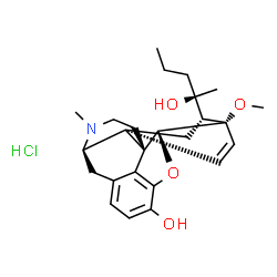 ChemSpider 2D Image | (5beta,14beta,18R)-18-[(2R)-2-Hydroxy-2-pentanyl]-6-methoxy-17-methyl-7,8-didehydro-18,19-dihydro-4,5-epoxy-6,14-ethenomorphinan-3-ol hydrochloride (1:1) | C25H34ClNO4