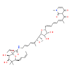 ChemSpider 2D Image | (2S)-N-[(2E,4E,6S,7R)-7-{(2S,3S,4R,5R)-3,4-Dihydroxy-5-[(1E,3E,5E)-6-methyl-7-(1-methyl-2,4-dioxo-1,2,3,4-tetrahydro-3-pyridinyl)-7-oxo-1,3,5-heptatrien-1-yl]tetrahydro-2-furanyl}-6-methoxy-5-methyl-2
,4-octadien-1-yl]-2-{(2R,3R,4R,6S)-2,3,4-trihydroxy-5,5-dimethyl-6-[(1E,3Z)-1,3-pentadien-1-yl]tetrahydro-2H-pyran-2-yl}butanamide | C44H62N2O12