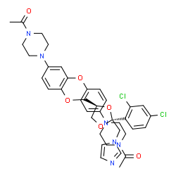 ChemSpider 2D Image | 1-ACETYL-4-(4-(((2RS,4SR)-2-(2,4-DICHLOROPHENYL)-2-(1H-IMIDAZOL-1-YLMETHYL)-1,3-DIOXOLAN-4-YL)METHOXY)-3-(4-(4-ACETYLPIPERAZIN-1-YL)PHENOXY)PHENYL)PIPERAZINE | C38H42Cl2N6O6