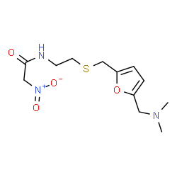 ChemSpider 2D Image | N-{2-[({5-[(Dimethylamino)methyl]-2-furyl}methyl)sulfanyl]ethyl}-2-nitroacetamide | C12H19N3O4S