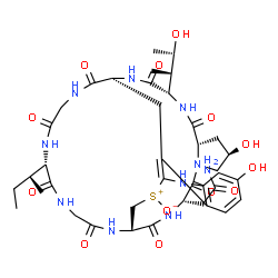 ChemSpider 2D Image | (1S,4S,8R,10S,13S,16S,34S)-4-(2-Amino-2-oxoethyl)-34-[(2S)-2-butanyl]-8,22-dihydroxy-13-[(2R,3S)-3-hydroxy-2-butanyl]-2,5,11,14,30,33,36,39-octaoxo-27-thionia-3,6,12,15,25,29,32,35,38-nonaazapentacycl
o[14.12.11.0~6,10~.0~18,26~.0~19,24~]nonatriaconta-18(26),19,21,23-tetraen-27-olate | C39H54N10O13S