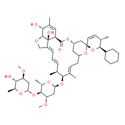 ChemSpider 2D Image | (1'R,2S,4'S,5S,6R,10'E,12'S,13'S,14'E,16'E,20'R,21'R,24'S)-6-Cyclohexyl-21',24'-dihydroxy-5,11',13',22'-tetramethyl-2'-oxo-5,6-dihydrospiro[pyran-2,6'-[3,7,19]trioxatetracyclo[15.6.1.1~4,8~.0~20,24~]p
entacosa[10,14,16,22]tetraen]-12'-yl 2,6-dideoxy-4-O-(2,6-dideoxy-3-O-methyl-alpha-L-arabino-hexopyranosyl)-3-O-methyl-alpha-L-arabino-hexopyranoside | C50H74O14