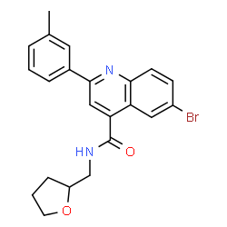 ChemSpider 2D Image | 6-Bromo-2-(3-methylphenyl)-N-(tetrahydro-2-furanylmethyl)-4-quinolinecarboxamide | C22H21BrN2O2