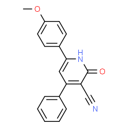 ChemSpider 2D Image | 6-(4-Methoxyphenyl)-2-oxo-4-phenyl-1,2-dihydro-3-pyridinecarbonitrile | C19H14N2O2