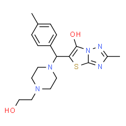 ChemSpider 2D Image | 5-{[4-(2-Hydroxyethyl)-1-piperazinyl](4-methylphenyl)methyl}-2-methyl[1,3]thiazolo[3,2-b][1,2,4]triazol-6-ol | C19H25N5O2S