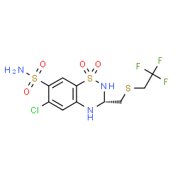 ChemSpider 2D Image | (3R)-6-Chloro-3-{[(2,2,2-trifluoroethyl)sulfanyl]methyl}-3,4-dihydro-2H-1,2,4-benzothiadiazine-7-sulfonamide 1,1-dioxide | C10H11ClF3N3O4S3