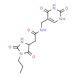 ChemSpider 2D Image | 2-(2,5-Dioxo-1-propyl-4-imidazolidinyl)-N-[(2,4-dioxo-1,2,3,4-tetrahydro-5-pyrimidinyl)methyl]acetamide | C13H17N5O5