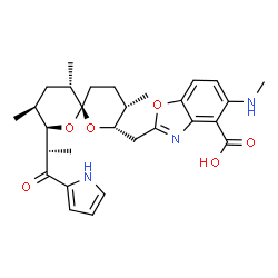 ChemSpider 2D Image | 5-(Methylamino)-2-({(2S,3S,6S,8R,9S,11S)-3,9,11-trimethyl-8-[(2S)-1-oxo-1-(1H-pyrrol-2-yl)-2-propanyl]-1,7-dioxaspiro[5.5]undec-2-yl}methyl)-1,3-benzoxazole-4-carboxylic acid | C29H37N3O6