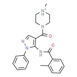 ChemSpider 2D Image | 1-Methyl-4-({5-[(2-methylbenzoyl)amino]-1-phenyl-1H-pyrazol-4-yl}carbonyl)piperazin-1-ium | C23H26N5O2