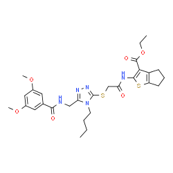 ChemSpider 2D Image | Ethyl 2-({[(4-butyl-5-{[(3,5-dimethoxybenzoyl)amino]methyl}-4H-1,2,4-triazol-3-yl)sulfanyl]acetyl}amino)-5,6-dihydro-4H-cyclopenta[b]thiophene-3-carboxylate | C28H35N5O6S2