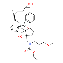 ChemSpider 2D Image | Ethyl {[17-(2-furoyl)-5,13-dihydroxy-6,10-dimethyltricyclo[13.2.2.0~2,6~]nonadeca-1(17),9,15,18-tetraen-5-yl]methyl}(3-methoxypropyl)carbamate | C34H47NO7