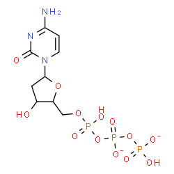 ChemSpider 2D Image | 4-Amino-1-{2-deoxy-5-O-[hydroxy({[(hydroxyphosphinato)oxy]phosphinato}oxy)phosphoryl]pentofuranosyl}-2(1H)-pyrimidinone | C9H14N3O13P3