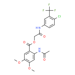 ChemSpider 2D Image | 2-{[4-Chloro-3-(trifluoromethyl)phenyl]amino}-2-oxoethyl 2-acetamido-4,5-dimethoxybenzoate | C20H18ClF3N2O6