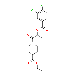 ChemSpider 2D Image | Ethyl 1-{2-[(3,4-dichlorobenzoyl)oxy]propanoyl}-4-piperidinecarboxylate | C18H21Cl2NO5