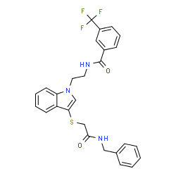 ChemSpider 2D Image | N-[2-(3-{[2-(Benzylamino)-2-oxoethyl]sulfanyl}-1H-indol-1-yl)ethyl]-3-(trifluoromethyl)benzamide | C27H24F3N3O2S