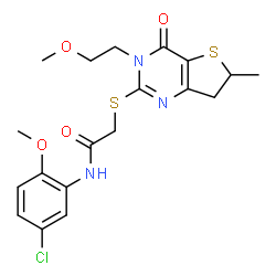 ChemSpider 2D Image | N-(5-chloro-2-methoxyphenyl)-2-[[3-(2-methoxyethyl)-6-methyl-4-oxo-6,7-dihydrothieno[3,2-d]pyrimidin-2-yl]thio]acetamide | C19H22ClN3O4S2