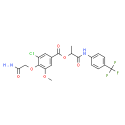 ChemSpider 2D Image | 1-Oxo-1-{[4-(trifluoromethyl)phenyl]amino}-2-propanyl 4-(2-amino-2-oxoethoxy)-3-chloro-5-methoxybenzoate | C20H18ClF3N2O6