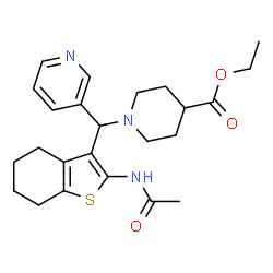 ChemSpider 2D Image | Ethyl 1-[(2-acetamido-4,5,6,7-tetrahydro-1-benzothiophen-3-yl)(3-pyridinyl)methyl]-4-piperidinecarboxylate | C24H31N3O3S