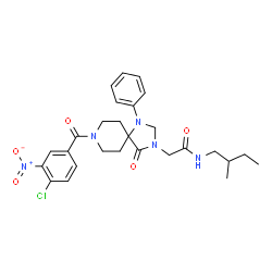 ChemSpider 2D Image | 2-[8-(4-Chloro-3-nitrobenzoyl)-4-oxo-1-phenyl-1,3,8-triazaspiro[4.5]dec-3-yl]-N-(2-methylbutyl)acetamide | C27H32ClN5O5
