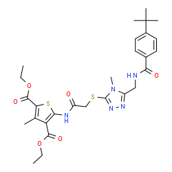 ChemSpider 2D Image | Diethyl 3-methyl-5-[({[4-methyl-5-({[4-(2-methyl-2-propanyl)benzoyl]amino}methyl)-4H-1,2,4-triazol-3-yl]sulfanyl}acetyl)amino]-2,4-thiophenedicarboxylate | C28H35N5O6S2