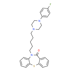 ChemSpider 2D Image | 10-{5-[4-(4-Fluorophenyl)-1-piperazinyl]pentyl}dibenzo[b,f][1,4]thiazepin-11(10H)-one | C28H30FN3OS