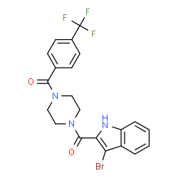 ChemSpider 2D Image | (3-Bromo-1H-indol-2-yl){4-[4-(trifluoromethyl)benzoyl]-1-piperazinyl}methanone | C21H17BrF3N3O2