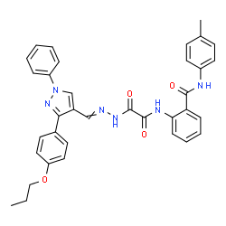 ChemSpider 2D Image | N-(4-Methylphenyl)-2-{[oxo(2-{[1-phenyl-3-(4-propoxyphenyl)-1H-pyrazol-4-yl]methylene}hydrazino)acetyl]amino}benzamide | C35H32N6O4