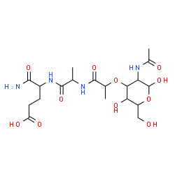 ChemSpider 2D Image | 4-({2-[(2-{[3-Acetamido-2,5-dihydroxy-6-(hydroxymethyl)tetrahydro-2H-pyran-4-yl]oxy}propanoyl)amino]propanoyl}amino)-5-amino-5-oxopentanoic acid | C19H32N4O11