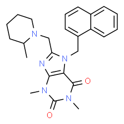 ChemSpider 2D Image | 1,3-Dimethyl-8-[(2-methyl-1-piperidinyl)methyl]-7-(1-naphthylmethyl)-3,7-dihydro-1H-purine-2,6-dione | C25H29N5O2