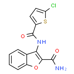ChemSpider 2D Image | 3-{[(5-Chloro-2-thienyl)carbonyl]amino}-1-benzofuran-2-carboxamide | C14H9ClN2O3S