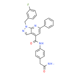 ChemSpider 2D Image | N-[4-(2-Amino-2-oxoethyl)phenyl]-1-(3-fluorobenzyl)-6-phenyl-1H-pyrazolo[3,4-b]pyridine-4-carboxamide | C28H22FN5O2