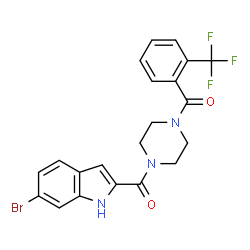 ChemSpider 2D Image | (6-Bromo-1H-indol-2-yl){4-[2-(trifluoromethyl)benzoyl]-1-piperazinyl}methanone | C21H17BrF3N3O2