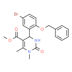 ChemSpider 2D Image | Methyl 4-[2-(benzyloxy)-5-bromophenyl]-1,6-dimethyl-2-oxo-1,2,3,4-tetrahydro-5-pyrimidinecarboxylate | C21H21BrN2O4