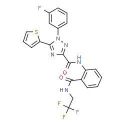 ChemSpider 2D Image | 1-(3-Fluorophenyl)-5-(2-thienyl)-N-{2-[(2,2,2-trifluoroethyl)carbamoyl]phenyl}-1H-1,2,4-triazole-3-carboxamide | C22H15F4N5O2S