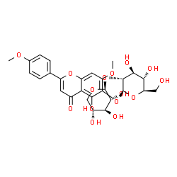 ChemSpider 2D Image | 5-Hydroxy-7-methoxy-2-(4-methoxyphenyl)-4-oxo-4H-chromen-6-yl 2-O-beta-D-xylopyranosyl-beta-D-glucopyranoside | C28H32O15