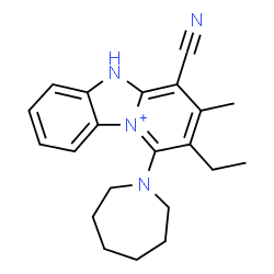 ChemSpider 2D Image | 1-(1-Azepanyl)-4-cyano-2-ethyl-3-methyl-5H-pyrido[1,2-a][3,1]benzimidazol-10-ium | C21H25N4