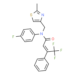 ChemSpider 2D Image | (2Z)-4,4,4-Trifluoro-N-(4-fluorophenyl)-N-[(2-methyl-1,3-thiazol-4-yl)methyl]-3-phenyl-2-butenamide | C21H16F4N2OS