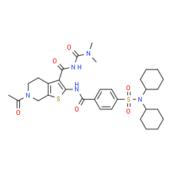 ChemSpider 2D Image | 6-Acetyl-2-{[4-(dicyclohexylsulfamoyl)benzoyl]amino}-N-(dimethylcarbamoyl)-4,5,6,7-tetrahydrothieno[2,3-c]pyridine-3-carboxamide | C32H43N5O6S2