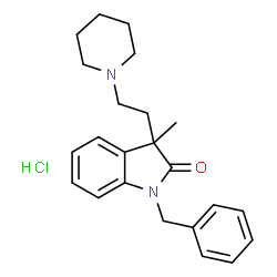 ChemSpider 2D Image | 1-Benzyl-3-methyl-3-[2-(1-piperidinyl)ethyl]-1,3-dihydro-2H-indol-2-one hydrochloride (1:1) | C23H29ClN2O