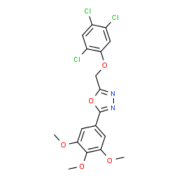 ChemSpider 2D Image | 2-[(2,4,5-Trichlorophenoxy)methyl]-5-(3,4,5-trimethoxyphenyl)-1,3,4-oxadiazole | C18H15Cl3N2O5