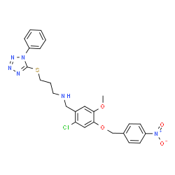 ChemSpider 2D Image | N-{2-Chloro-5-methoxy-4-[(4-nitrobenzyl)oxy]benzyl}-3-[(1-phenyl-1H-tetrazol-5-yl)sulfanyl]-1-propanamine | C25H25ClN6O4S