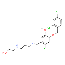 ChemSpider 2D Image | 2-{[3-({2-Chloro-4-[(2,4-dichlorobenzyl)oxy]-5-ethoxybenzyl}amino)propyl]amino}ethanol | C21H27Cl3N2O3