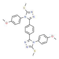 ChemSpider 2D Image | 3,3'-(1,4-Phenylene)bis[4-(4-methoxyphenyl)-5-(methylsulfanyl)-4H-1,2,4-triazole] | C26H24N6O2S2