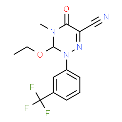 ChemSpider 2D Image | 3-Ethoxy-4-methyl-5-oxo-2-[3-(trifluoromethyl)phenyl]-2,3,4,5-tetrahydro-1,2,4-triazine-6-carbonitrile | C14H13F3N4O2