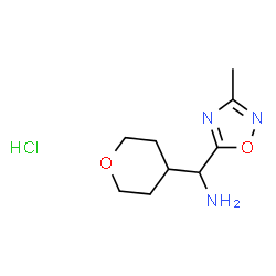 ChemSpider 2D Image | 1-(3-Methyl-1,2,4-oxadiazol-5-yl)-1-(tetrahydro-2H-pyran-4-yl)methanamine hydrochloride (1:1) | C9H16ClN3O2