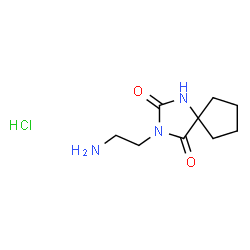 ChemSpider 2D Image | 3-(2-Aminoethyl)-1,3-diazaspiro[4.4]nonane-2,4-dione hydrochloride (1:1) | C9H16ClN3O2