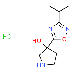 ChemSpider 2D Image | 3-(3-Isopropyl-1,2,4-oxadiazol-5-yl)-3-pyrrolidinol hydrochloride (1:1) | C9H16ClN3O2