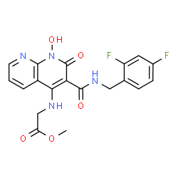 ChemSpider 2D Image | Methyl N-{3-[(2,4-difluorobenzyl)carbamoyl]-1-hydroxy-2-oxo-1,2-dihydro-1,8-naphthyridin-4-yl}glycinate | C19H16F2N4O5