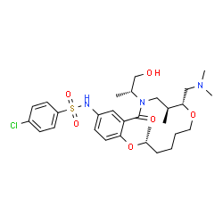 ChemSpider 2D Image | 4-chloro-N-[(3R,9R,10S)-9-[(dimethylamino)methyl]-12-[(2R)-1-hydroxypropan-2-yl]-3,10-dimethyl-13-oxo-2,8-dioxa-12-azabicyclo[12.4.0]octadeca-1(14),15,17-trien-16-yl]benzenesulfonamide | C29H42ClN3O6S
